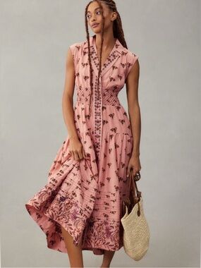 Anthropologie printed Buttondown drop waist Midi Dress